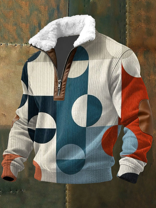 Color Block Imprimir Zip camisola de manga comprida masculina