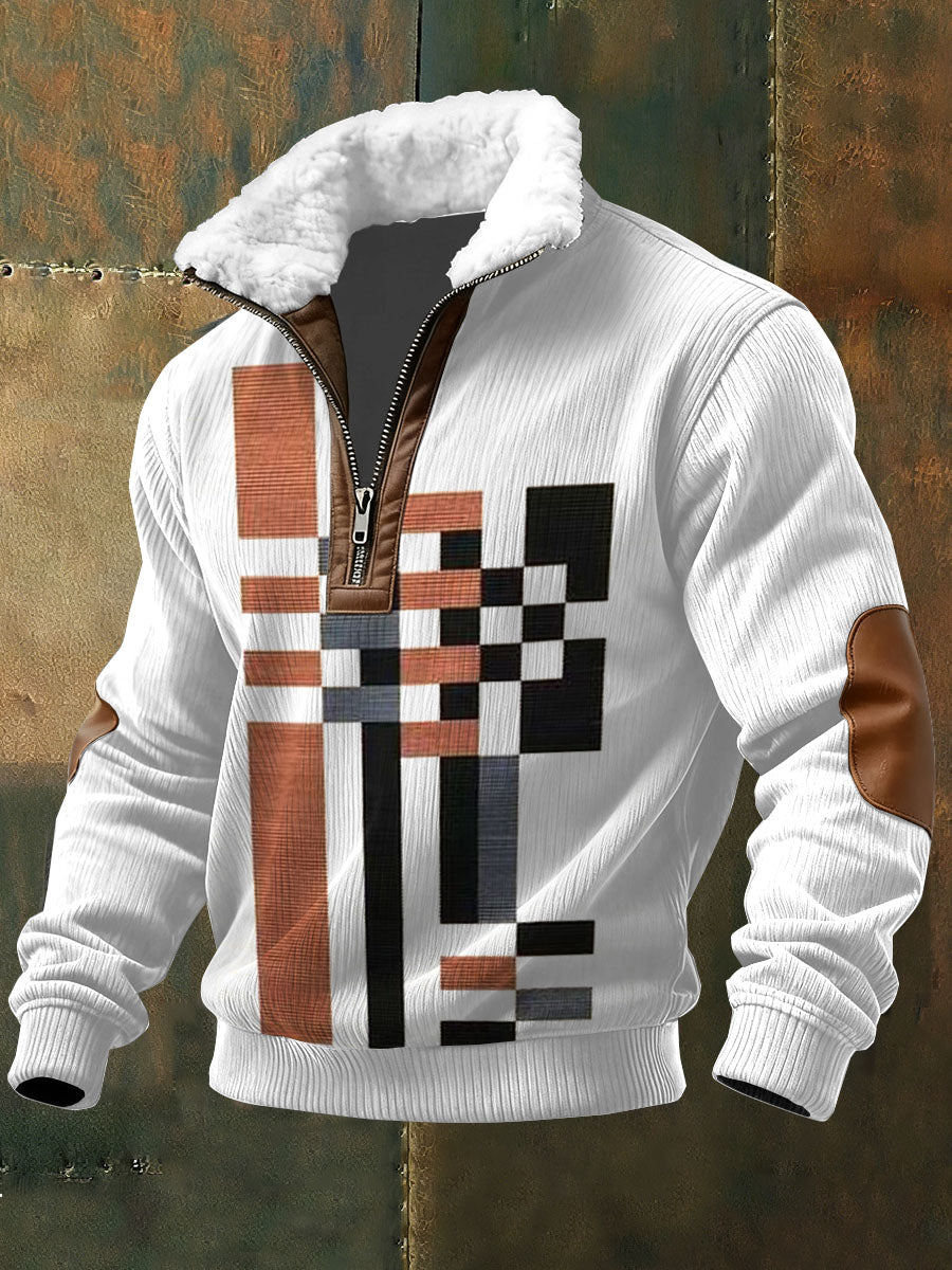 Color Block Imprimir Zip camisola de manga comprida masculina