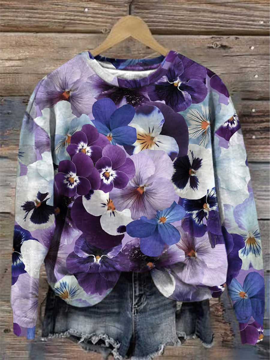 Camisola de impressão artística roxa feminina