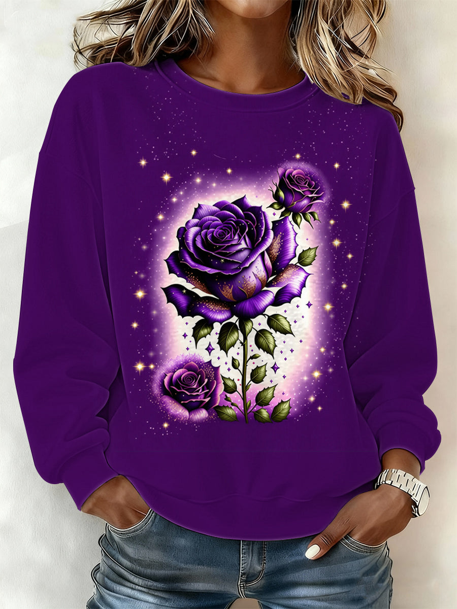 Camisola de impressão artística roxa feminina
