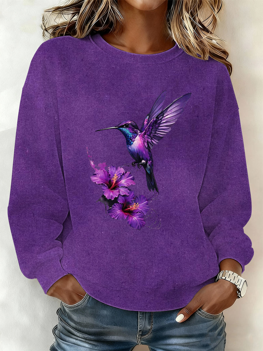 Camisola de impressão artística roxa feminina
