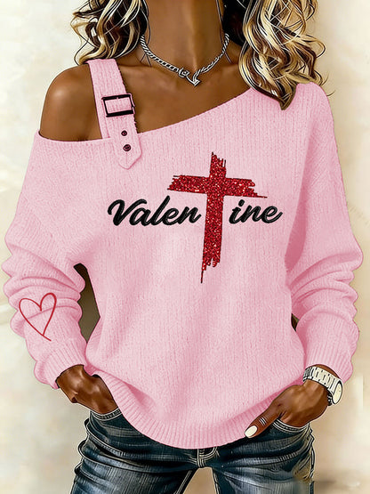 Dia dos Namorados da Mulher Fé Cruz Casual Off-Shoulder Top