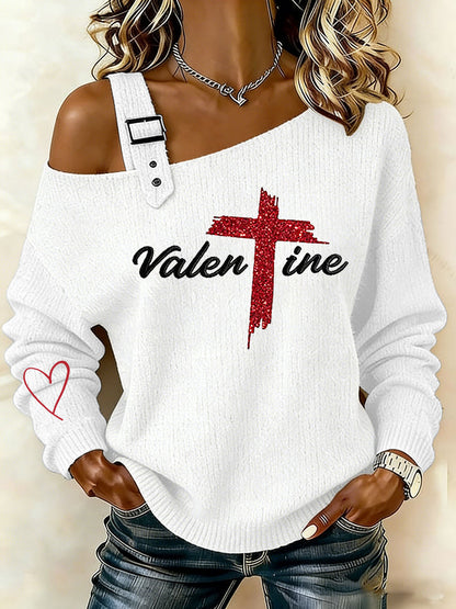Dia dos Namorados da Mulher Fé Cruz Casual Off-Shoulder Top