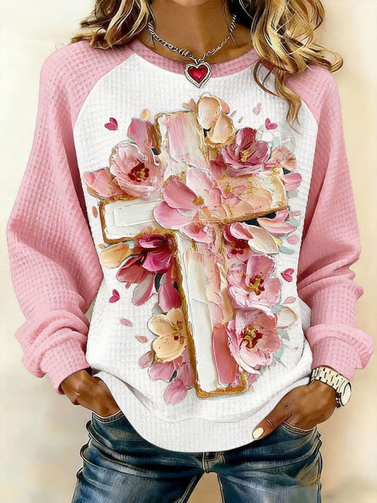 Dia dos namorados das mulheres fé cruz Floral arte impressão waffle moletom