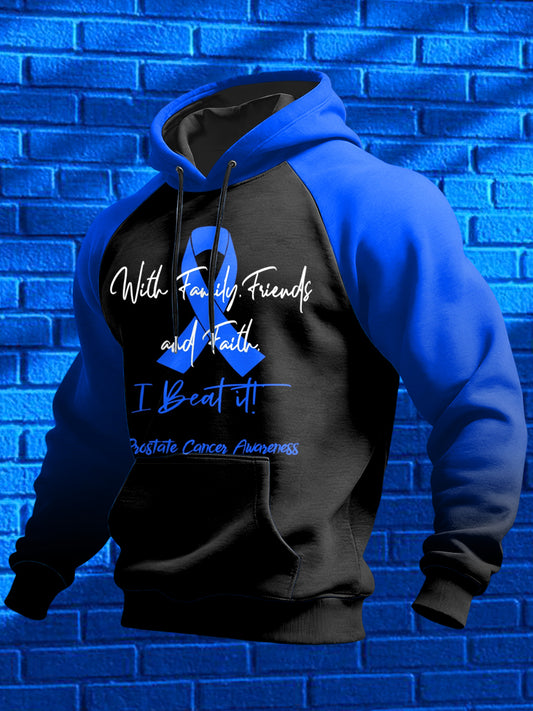 Câncer de próstata masculino impresso ombro moletom com capuz manga comprida