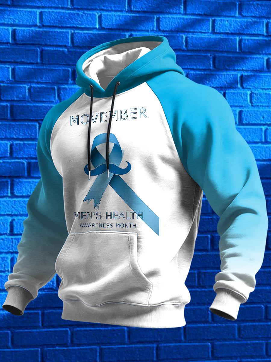 Câncer de próstata masculino impresso ombro moletom com capuz manga comprida