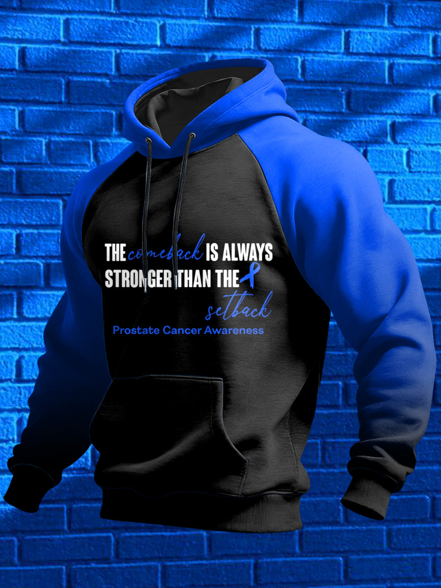 Câncer de próstata masculino impresso ombro moletom com capuz manga comprida