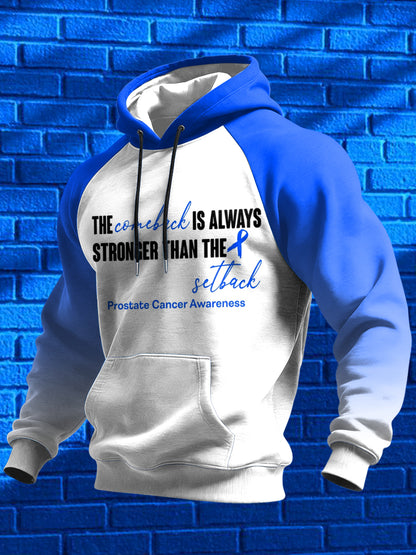 Câncer de próstata masculino impresso ombro moletom com capuz manga comprida
