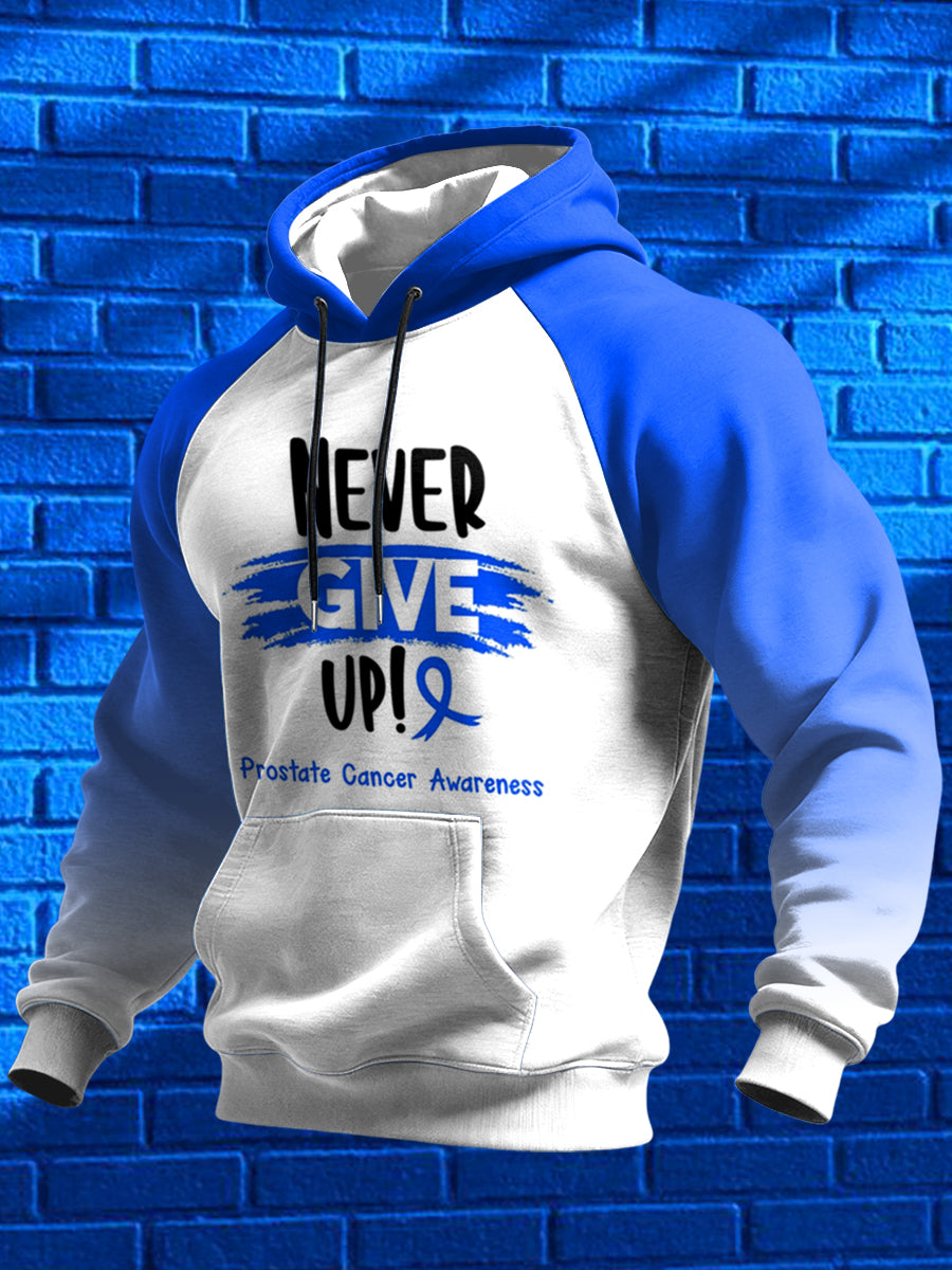 Câncer de próstata masculino impresso ombro moletom com capuz manga comprida