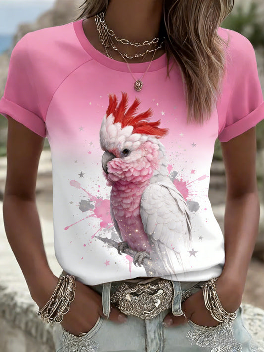 Aussie Vintage bonito cacatua rosa camiseta de manga curta confortável Casual feminino