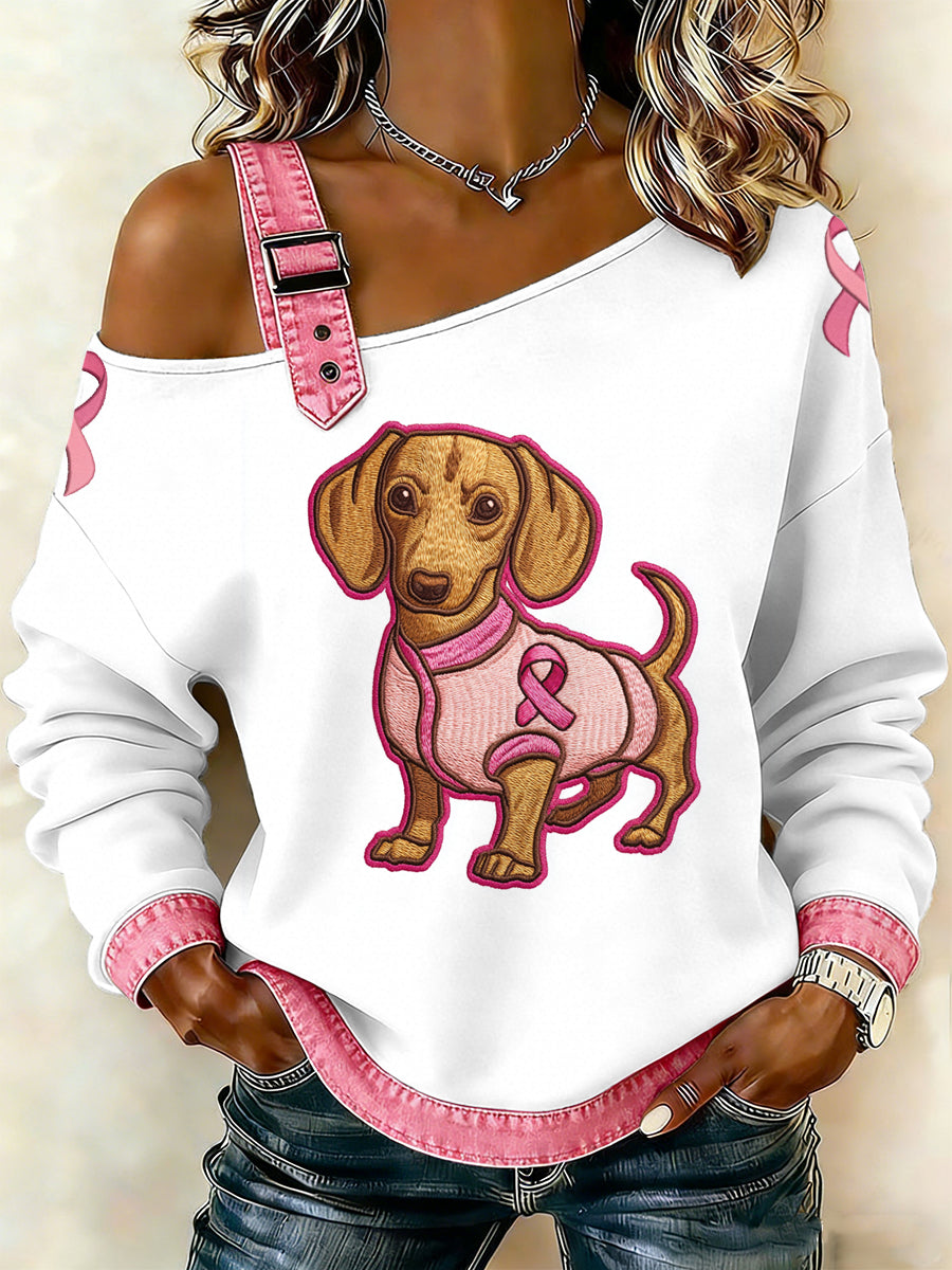 Dachshund câncer de mama feminino impresso um ombro Suspender Casual camisola