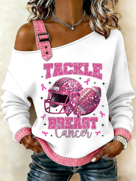 Câncer de mama feminino impresso um ombro Suspender Casual Sweater