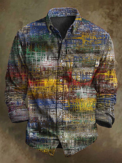 Vidro Colorido Abstrato Imprimir Casual Camisa de Manga Longa