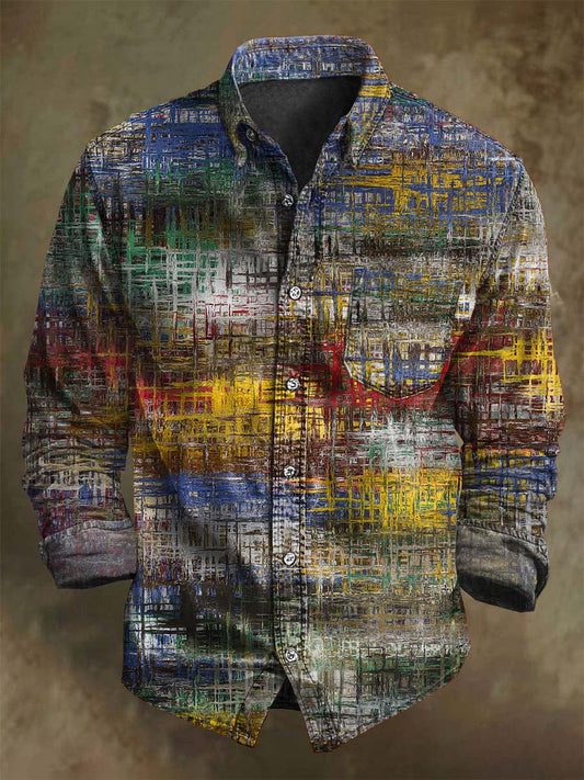 Vidro Colorido Abstrato Imprimir Casual Camisa de Manga Longa
