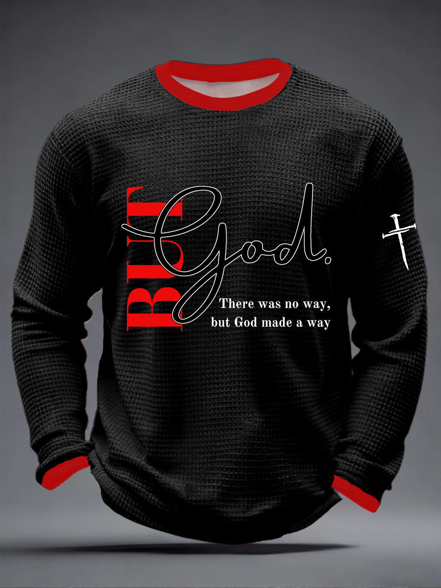 Homens, mas Deus Waffle Imprimir Casual T-shirt