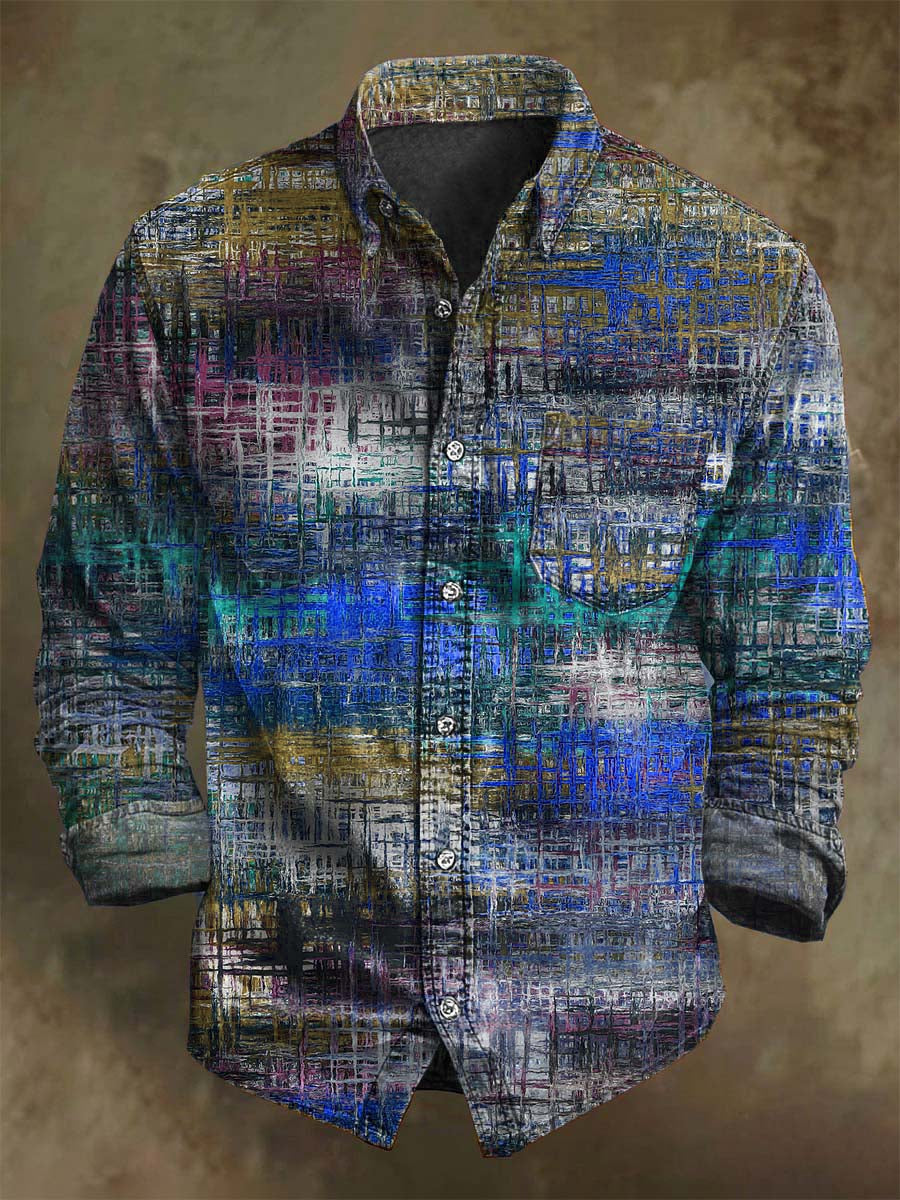Vidro Colorido Abstrato Imprimir Casual Camisa de Manga Longa