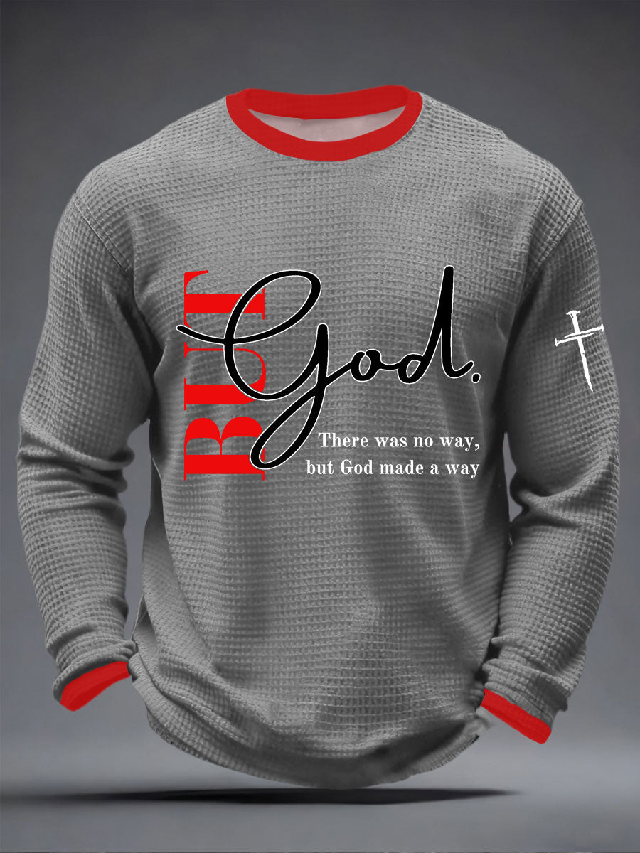 Homens, mas Deus Waffle Imprimir Casual T-shirt