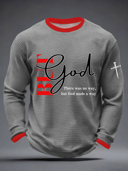 Homens, mas Deus Waffle Imprimir Casual T-shirt