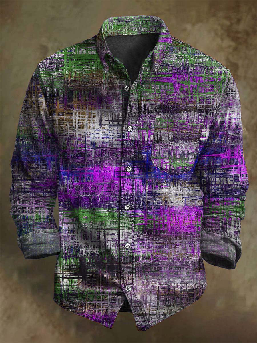 Vidro Colorido Abstrato Imprimir Casual Camisa de Manga Longa