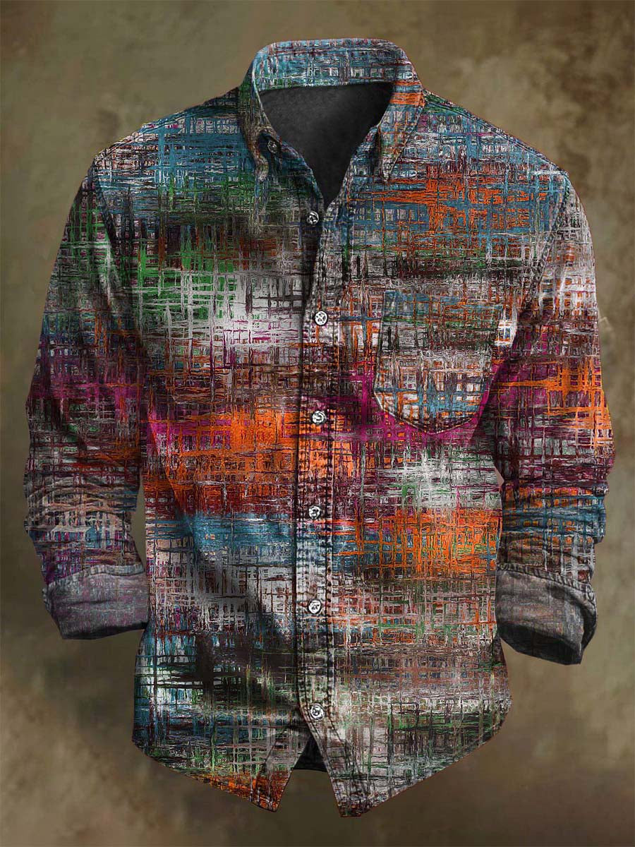 Vidro Colorido Abstrato Imprimir Casual Camisa de Manga Longa
