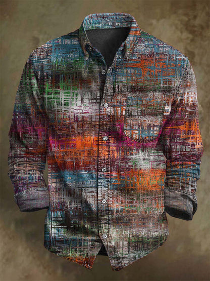Vidro Colorido Abstrato Imprimir Casual Camisa de Manga Longa