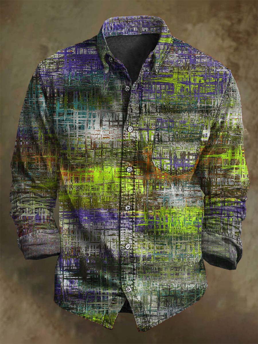 Vidro Colorido Abstrato Imprimir Casual Camisa de Manga Longa