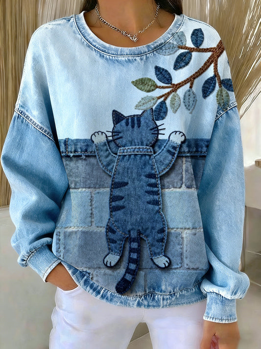 Camisola Denim Animal Print das mulheres