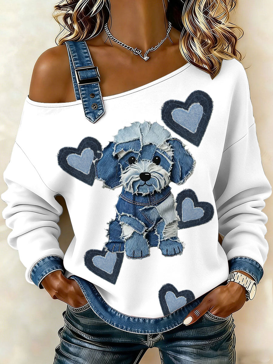 Camisola de tiras feminina denim animal print