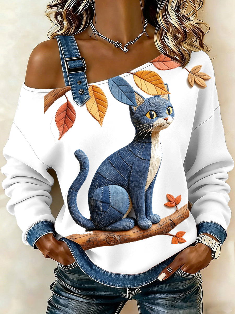 Camisola de tiras feminina denim animal print