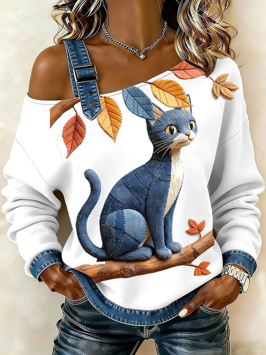 Camisola de tiras feminina denim animal print