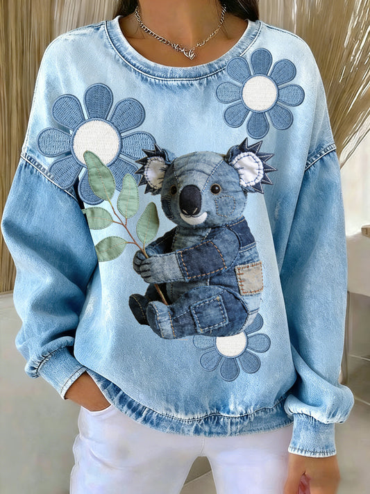 Camisola Denim Animal Print das mulheres