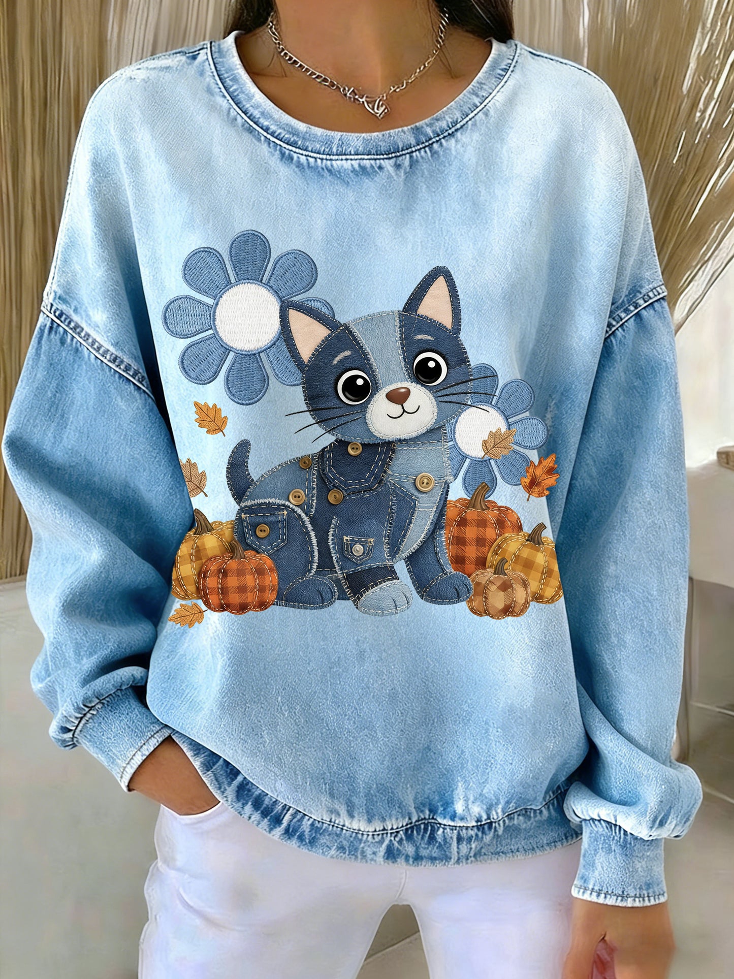 Camisola Denim Animal Print das mulheres