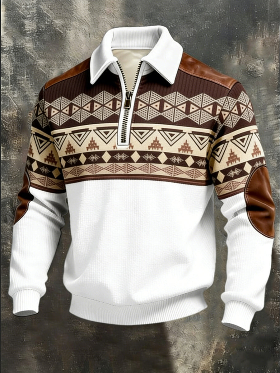 Rustic Brown Tribal padrão couro-sotaque Quarter-Zip moletom do homens