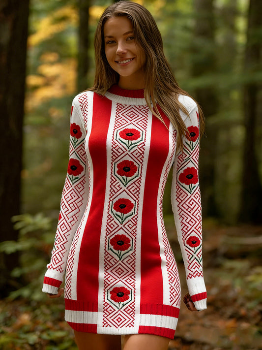 Estilo étnico Vintage impressão Floral feminino de malha vestido confortável e elegante