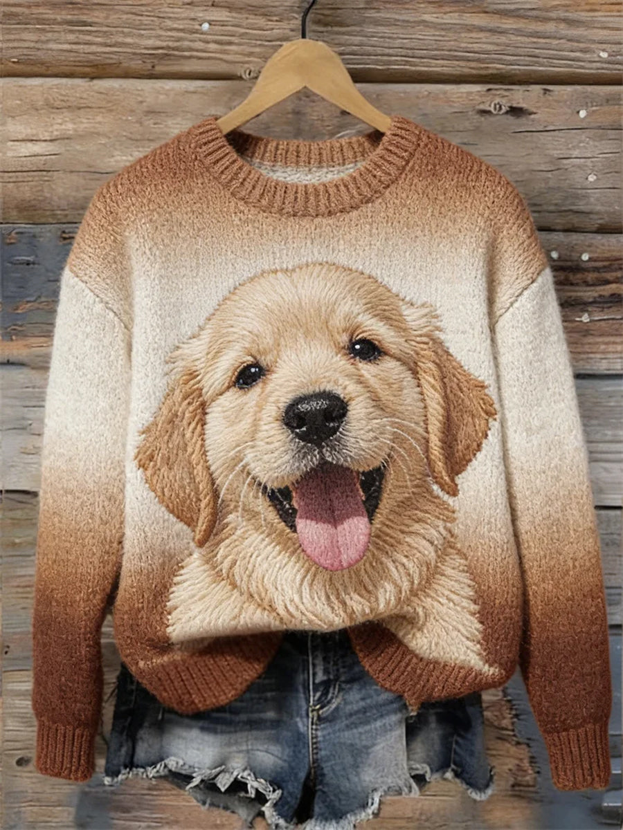 Adorável cão Golden Retriever gradiente camisola aconchegante das mulheres