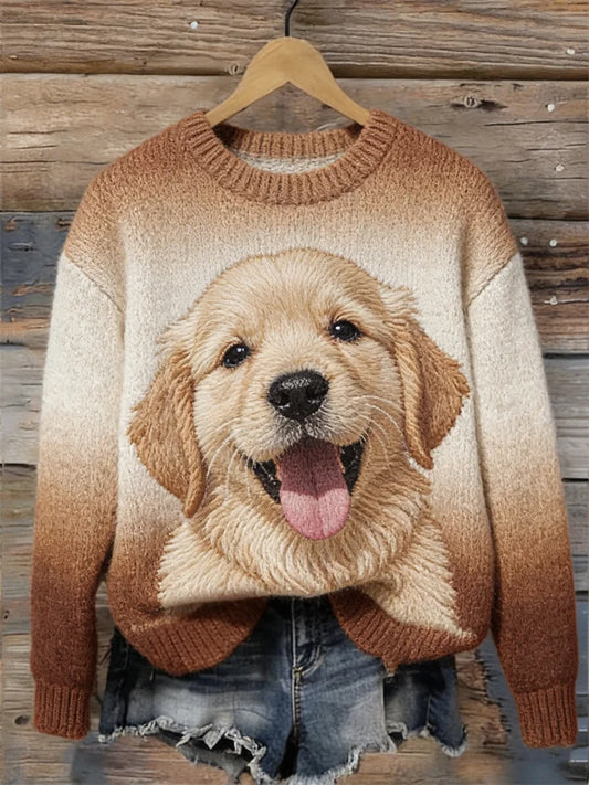 Adorável cão Golden Retriever gradiente camisola aconchegante das mulheres
