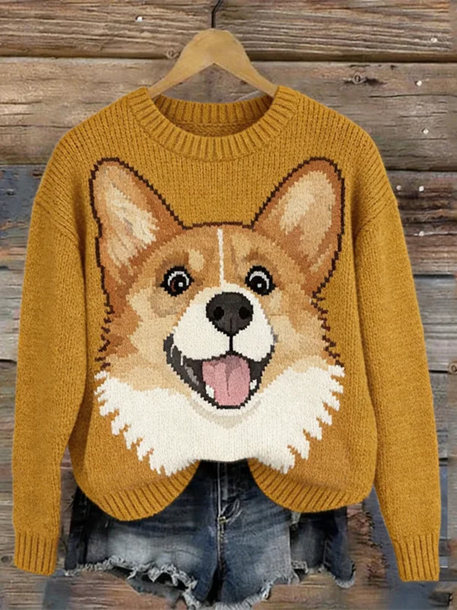 Adorável Corgi Dog Knit camisola aconchegante das mulheres