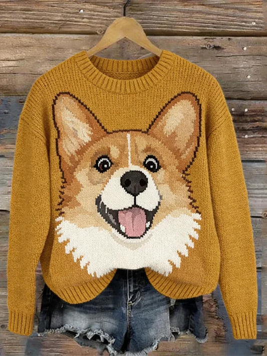 Adorável Corgi Dog Knit camisola aconchegante das mulheres