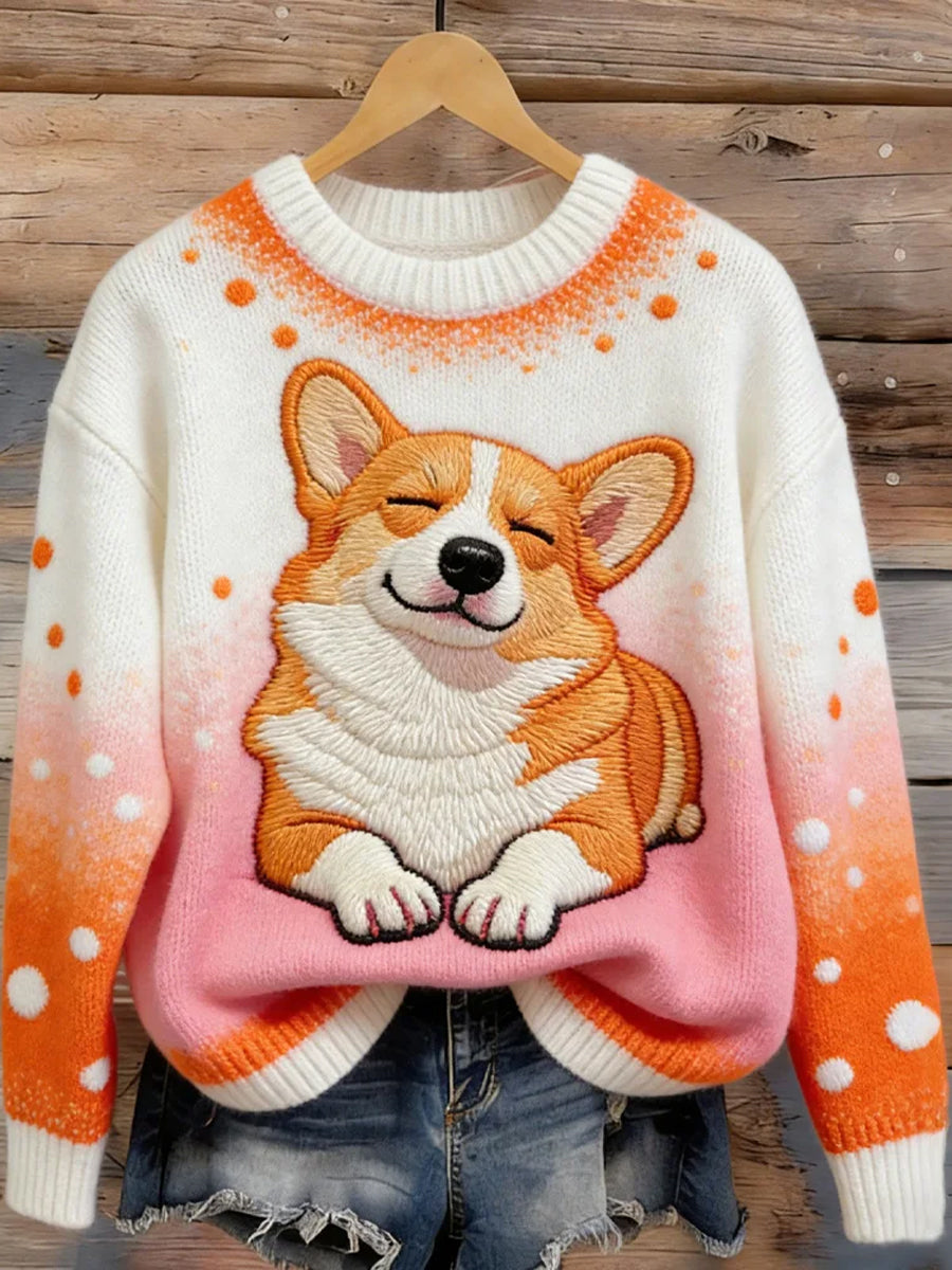 Camisola de cachorro engraçada casual feminina Corgi Print