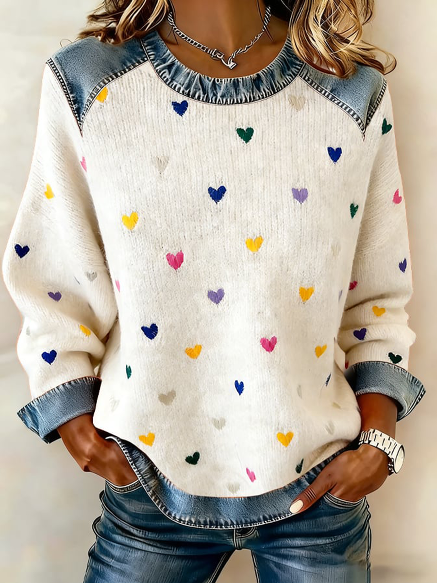 Dia dos Namorados das mulheres Coração Denim Patchwork Top