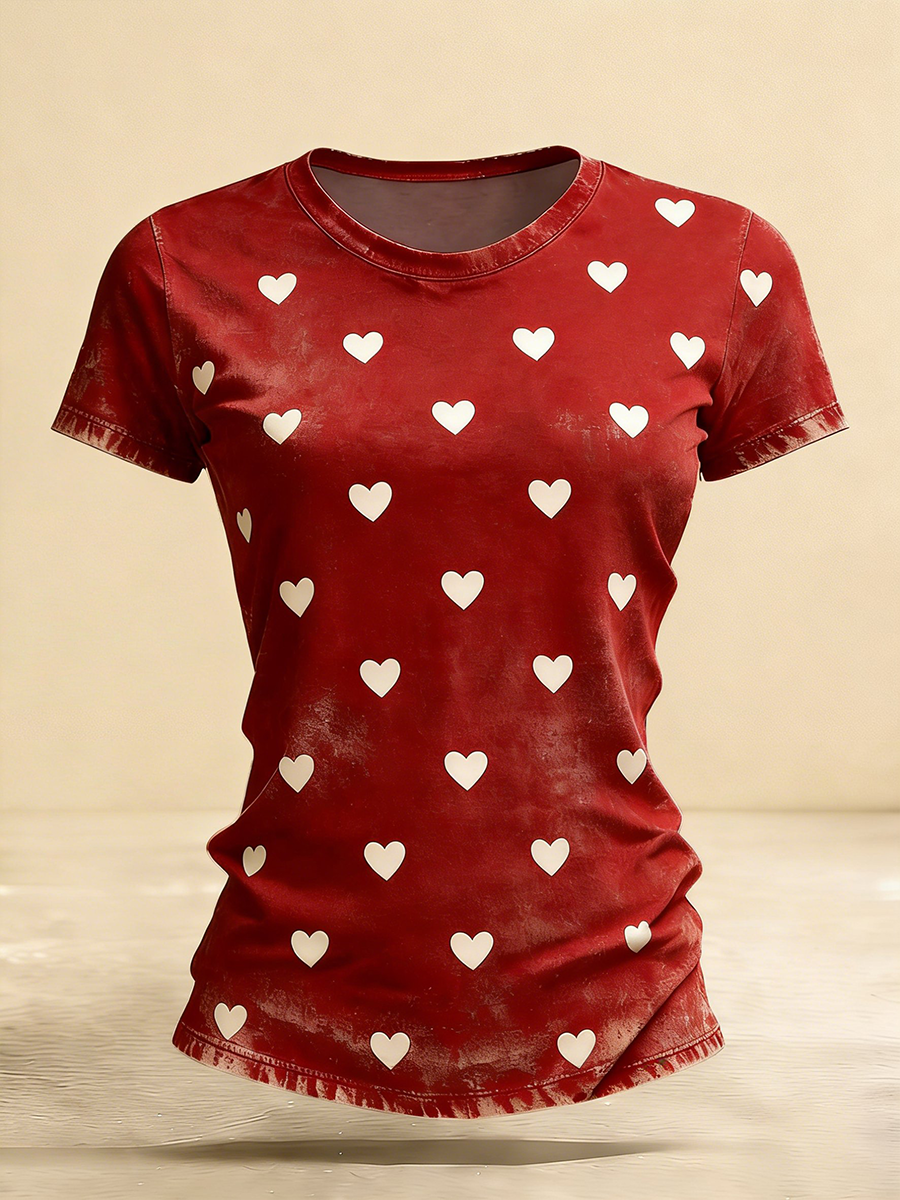 Camiseta de manga curta coração dia dos namorados feminino