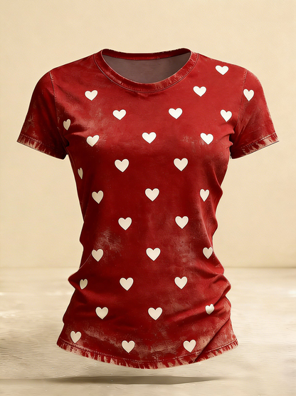 Camiseta de manga curta coração dia dos namorados feminino