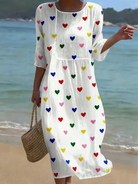 Dia dos Namorados das mulheres coração impresso vestido Midi