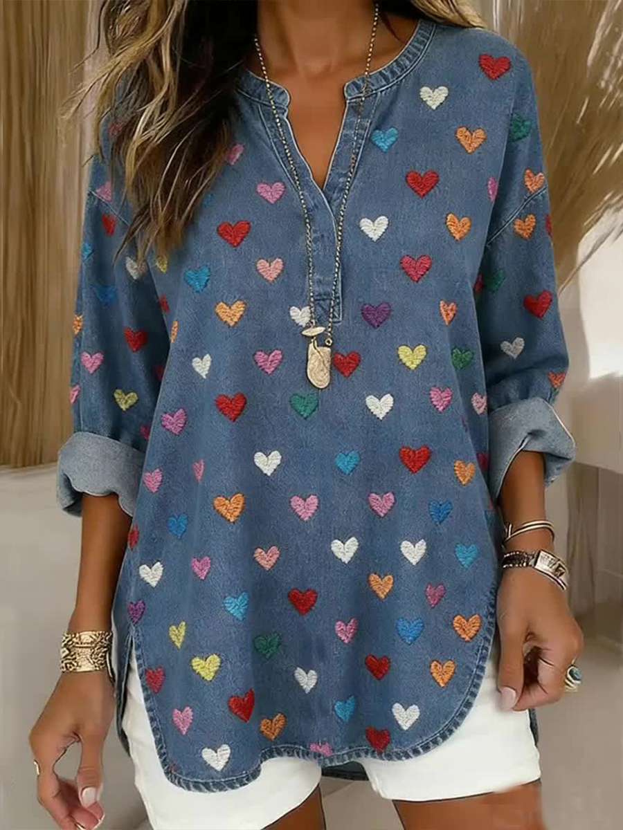 Dia dos Namorados feminino Coração V-Neck Shirt