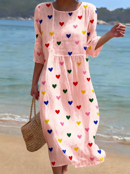Dia dos Namorados das mulheres coração impresso vestido Midi