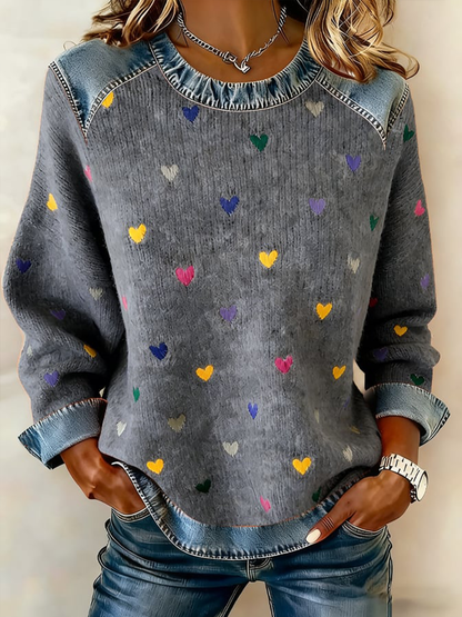 Dia dos Namorados das mulheres Coração Denim Patchwork Top