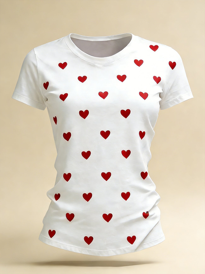 Camiseta de manga curta coração dia dos namorados feminino
