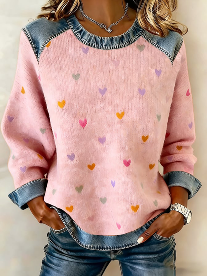 Dia dos Namorados das mulheres Coração Denim Patchwork Top