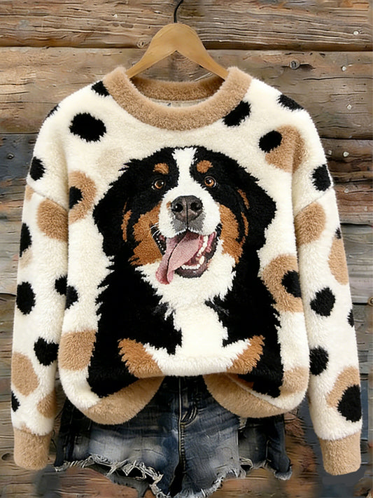 Retro bonito filhote de cachorro padrão flanela camisola feminino