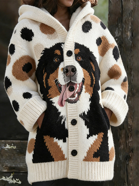 Casaco de camisola padrão cachorro bonito retro feminino